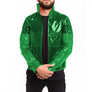 Vestes pour hommes Mode PVC transparent imperméable à l'eau à manches longues Jackrts Fétiche en plastique Collier de col Manteau Tosp Hommes Outdoor Club Show Jacket