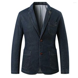 Herenjassen Modetrend Denim Blazer Jas Heren Casual Pak Jas Kantoor Jeans Uitloper Plus Size Vrijetijdskleding