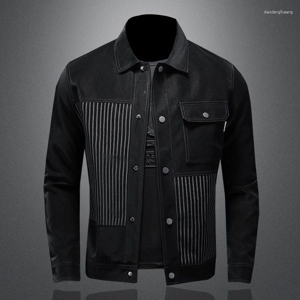 Vestes pour hommes Fashion Trendy Striped Splicing Denim Jacket Men Upscale Solid Color Simple Coat