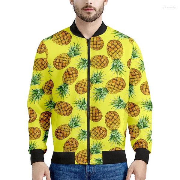 Vestes pour hommes Mode Fruits tropicaux Ananas Zipper Veste Hommes 3D Imprimé Plantes Hawaïennes Sweat-shirt Manches Longues Tops Bomber Manteau
