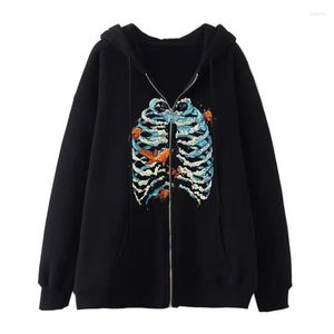 Herenjassen Mode Dames Hoodie Schedel Vlinder Straat Hip Hop Gothic Harajuku Y2k Zwarte Zip Dames Jas