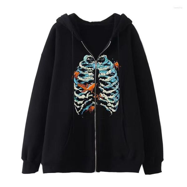 Vestes pour hommes Mode Femme Sweat à capuche Crâne Papillon Street Hip Hop Gothique Harajuku Y2k Noir Zip Veste Femme