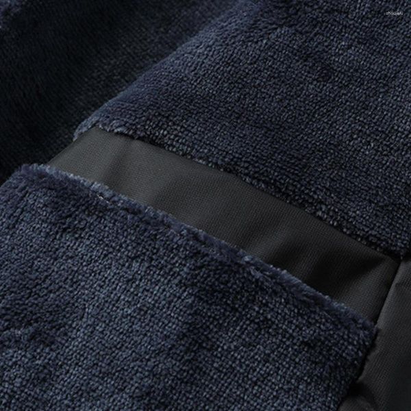 Chaquetas de hombre Abrigo holgado de moda Abrigo forrado de piel cálido de invierno Chaqueta de manga larga con cremallera Negro/Azul Tallas L 3XL