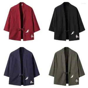 Vestes pour hommes Manteau de style chinois à la mode Hommes manches trois-quarts été mince lâche japonais couleur unie cardigan taoïste robe kimono