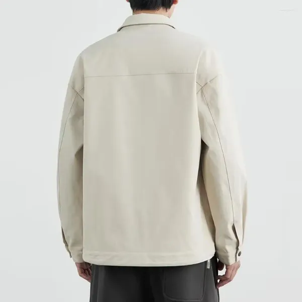 Vestes pour hommes Veste à la mode avec poches zippées Streetwear mi-longueur hommes manteau simple boutonnage lâche revers couleur unie pour les femmes d'automne