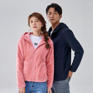 Vestes pour hommes à la mode pour hommes et femmes en peluche épaissi chaud corail polaire à capuche Cardigan automne hiver manteau décontracté double face