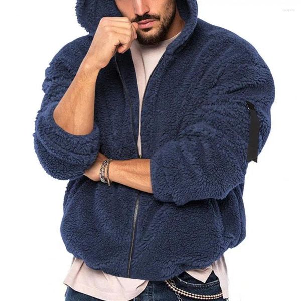 Chaquetas para hombres Chaqueta de moda para hombres con diseño de cremallera Forro polar grueso Abrigo con capucha esponjoso de moda engrosado para el invierno