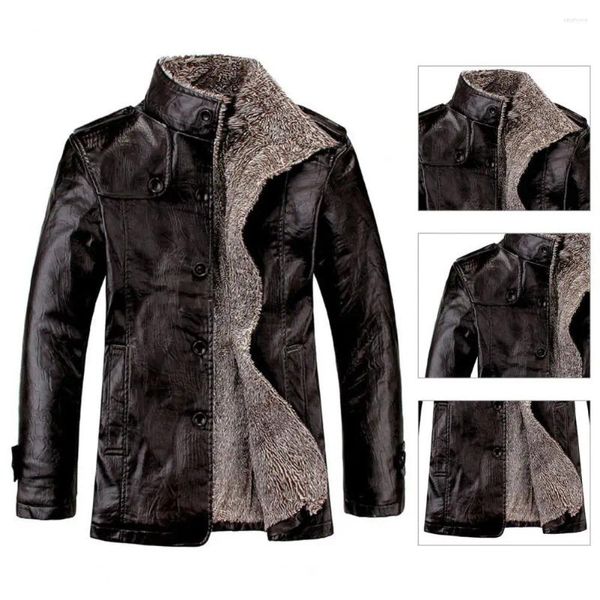 Jackets para hombres Fashionable Winter Coat Pockets a prueba de viento Faux cuero de cuero resistente chaqueta chaqueta macho cárdigan