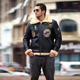 Mannen Jassen Snelle Europese US Maat Hoge Kwaliteit Jas Super Warm Echt Schapenleer Grote B3 Shearling Bomber Militaire bontjas