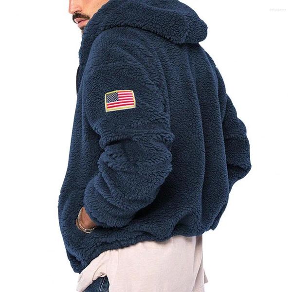 Vestes pour hommes Drapeau Logo Veste à capuche Élégant Cardigan en peluche d'hiver avec fermeture à glissière Badge de conception coupe-vent pour l'automne
