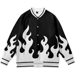Vestes pour hommes Flamme Imprimer Harajuku Baseball Uniforme Casual Hommes Femmes Veste Streetwear Garçon Filles Manteaux