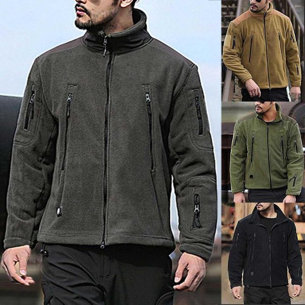 Chaquetas para hombres Fleece Cálido Invierno Zip Up Felpa Espesada Abrigo Motor Cortavientos Táctico Algodón Bomber Abrigos