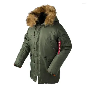 Vestes pour hommes Flight Bomber Parka Pilote à capuche Down Jacket Collier de plumes Multiples poches Hommes Manteau épais d'hiver