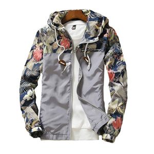 Heren Jassen Bloemen Jas 2022 Herfst Heren Hooded Slanke Print Lange Mouw Homme Windbreaker Jas Zipper Lichtgewicht R280