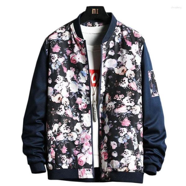 Vestes pour hommes imprimé floral automne hommes Vintage à manches longues col montant manteau décontracté ample Patchwork mode Streetwear grande taille 5XL