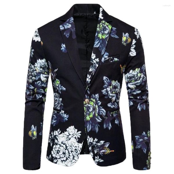 Vestes pour hommes Blazer imprimé floral à manches longues revers un bouton costume formel veste mâle affaires mariage fête vêtements d'extérieur manteau hauts