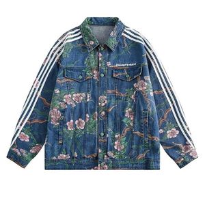 Vestes pour hommes fleur motif imprimé en denim surdimensionné hip hop streetwear coutures pour mâle au printemps mâle automne 230816