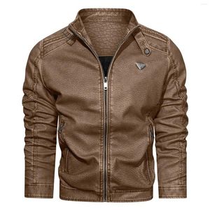 Vestes pour hommes pour hommes décontracté mâle manteau automne et hiver couleur unie chaud col montant à manches longues poche en cuir veste garçons