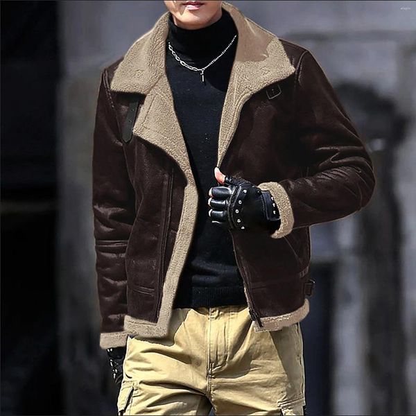 Vestes pour hommes pour hommes mode manteau d'hiver revers à manches longues veste en cuir rembourré Vintage épais en peau de mouton mâle
