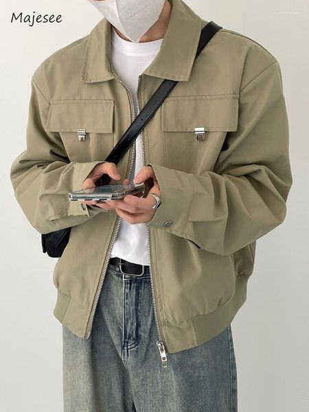 Vestes masculines pour hommes de style coréen printemps automne, décontracté et adolescents entièrement moteur rétro streetwear tendance simple couleurs solides surdimensionnées
