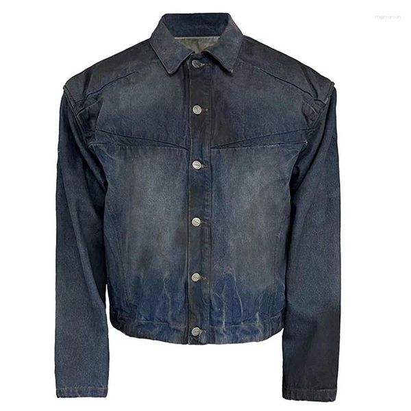 Vestes pour hommes gel veste denim poids lourd Dye Dirye lavé cowboy manteau homme bleu foncé jeans lâches