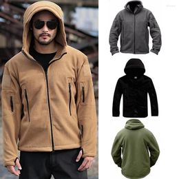 Chaquetas para hombre con cremallera completa, chaqueta táctica de lana con capucha, abrigos de trabajo térmicos y cálidos, bolsillos para hombre, prendas de vestir para senderismo y Safari, cortavientos