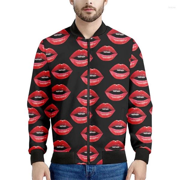 Jackets para hombres Funky Red Lips Jacket For Men Women 3D Sociedad impresa impresa