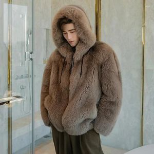 Herenjassen Bont Heel Leer Imitatie Een Stuk Capuchon Warme Kleding Jeugd Winter Victoriaanse Jas Heren Koreaanse Mode Trenchcoat