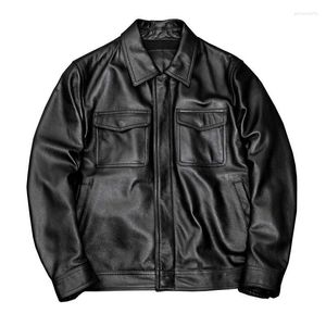 Vestes pour hommes vêtements en cuir véritable revers court première couche veste en cuir de vachette grande taille manteau en coton automne et hiver hommes