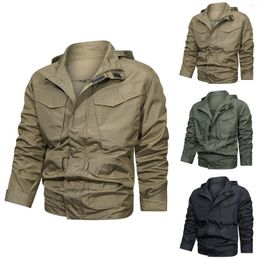 Vestes pour hommes filles Olive veste mâle automne et hiver capuche zippée col Multi poches à manches longues extérieur manteau hommes chemise décontracté