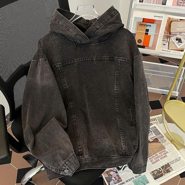 Vestes masculines gmiixder 2024 veste en jean d'automne printemps Pullor coréen à capuche lavée à capuche décontractée japonais vintage beau sweat-shirt