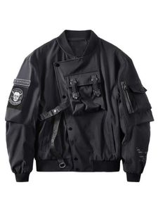 Chaquetas para hombres God of Death Bomber Jacket Bolsillo en el pecho Techwear Hombres Punk Hip Hop Ropa de calle táctica Chaquetas universitarias negras Abrigos MA1 de gran tamaño 230828