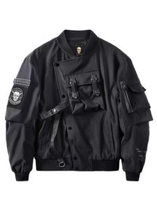 Vestes pour hommes God of Death Bomber Jacket Chest Pocket Techwear Hommes Punk Hip Hop Tactique Streetwear Noir Varsity Surdimensionné MA1 Manteaux 230719