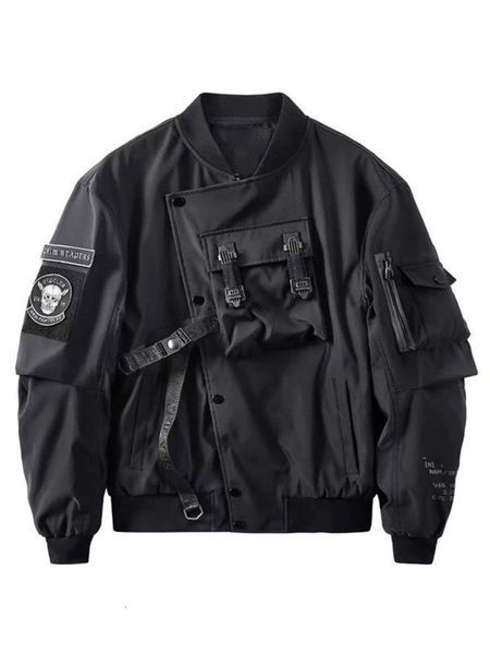 Vestes pour hommes Dieu de la mort Bomber Veste Poitrine Poche Techwear Hommes Punk Hip Hop Tactique Streetwear Noir Varsity Vestes Surdimensionné MA1 Manteaux 230926