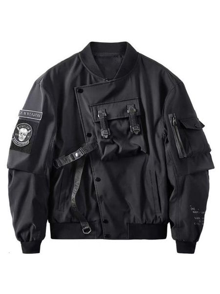 Vestes pour hommes God of Death Bomber Jacket Chest Pocket Techwear Hommes Punk Hip Hop Tactique Streetwear Noir Varsity Vestes Surdimensionné MA1 Manteaux 230807