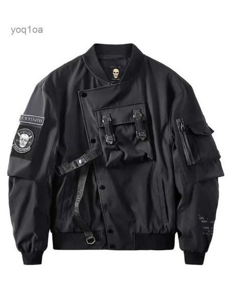 Vestes pour hommes Dieu de la mort Bomber Veste Poitrine Poche Techwear Hommes Punk Hip Hop Tactique Streetwear Noir Varsity Vestes Surdimensionné MA1 CoatsL231210