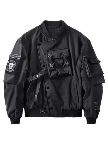 Chaquetas para hombres God of Death Bomber Jacket Bolsillo en el pecho Techwear Hombres Punk Hip Hop Ropa de calle táctica Chaquetas universitarias negras Abrigos MA1 de gran tamaño 231117