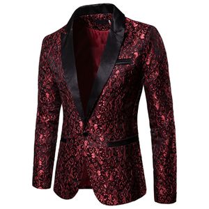Heren Jackets Gold Jacquard Bronzing Floral Blazer Pak Mens enkele knop Blazer Jacket Wedding Dress Party Singer Costume 230221
