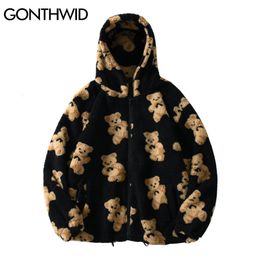 GONTHWID Fleece Capuchon Streetwear Casual Harajuku Hip Hop Mannen Vrouwen Mode Beer Print Volledige Zip Jas Tops Uitloper 230919