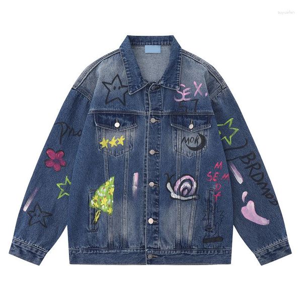 Vestes pour hommes Graffiti Denim Veste Streetwear Hip Hop Jeans Manteau Vintage Casual Coton Cowboy Top Mâle