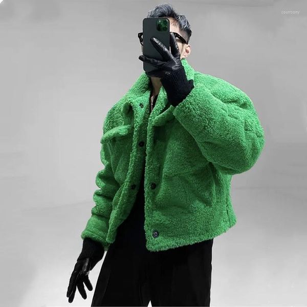 Vestes pour hommes Vert Ruffian Veste Pour Hommes Laine D'agneau Épaissie Rembourrée En Peluche Hiver À La Mode Baseball Vêtements Simple Boutonnage Hipster Manteau