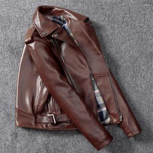 Herenjacks man zware motorfiets eerste laag dikke koehide echte lederen kleding korte amekaji slijtage reversjas jas