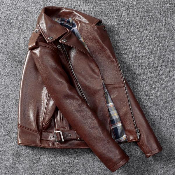 Vestes masculines gars de moto épaisse première couche épaisse vache vache vrais vêtements en cuir court métrage amekaji usure de veste revers