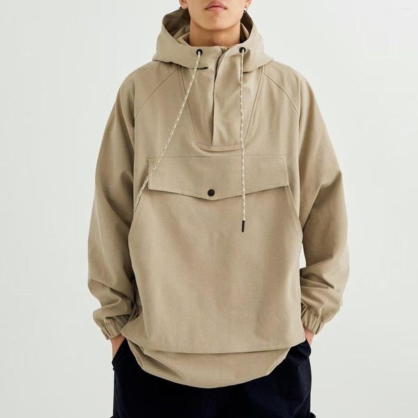 Vestes pour hommes Veste à capuche demi-zip Vêtements de travail Gorpcore japonais Tendance pour hommes Lâche Mince Pull à capuche en plein air Vintage Big Pocket