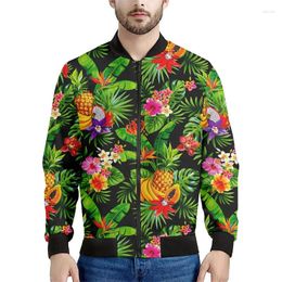 Vestes pour hommes Hawaiian Flower Graphic Veste Hommes Coloré 3D Plantes imprimées Sweatshirts Manches longues Printemps Automne Bomber Zipper Manteaux Tops