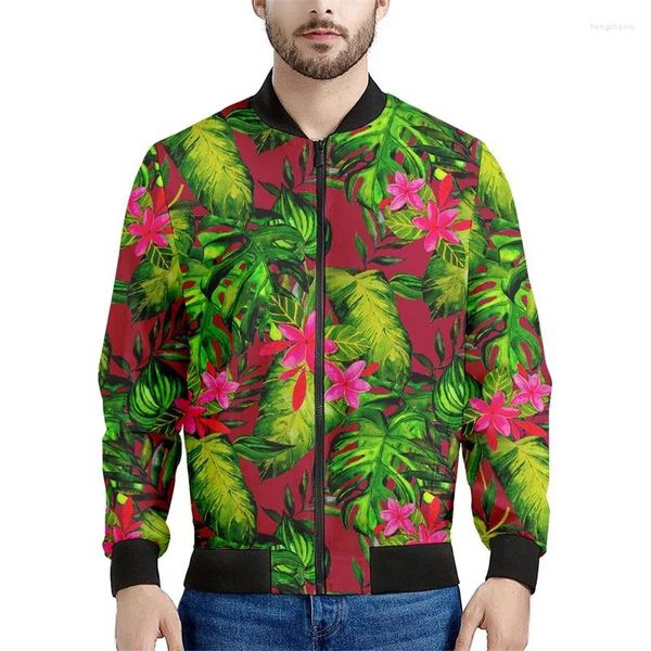 Chaquetas para hombres Chaqueta con cremallera de flores hawaianas para hombres Impreso en 3D Patrón de plantas tropicales Sudaderas con capucha Tops Abrigos de gran tamaño de manga larga