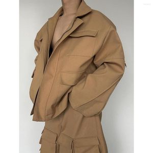 Chaquetas de lona pesada para hombre, chaqueta con varios bolsillos y perfil tridimensional, estilo callejero, moda, ropa de trabajo coreana