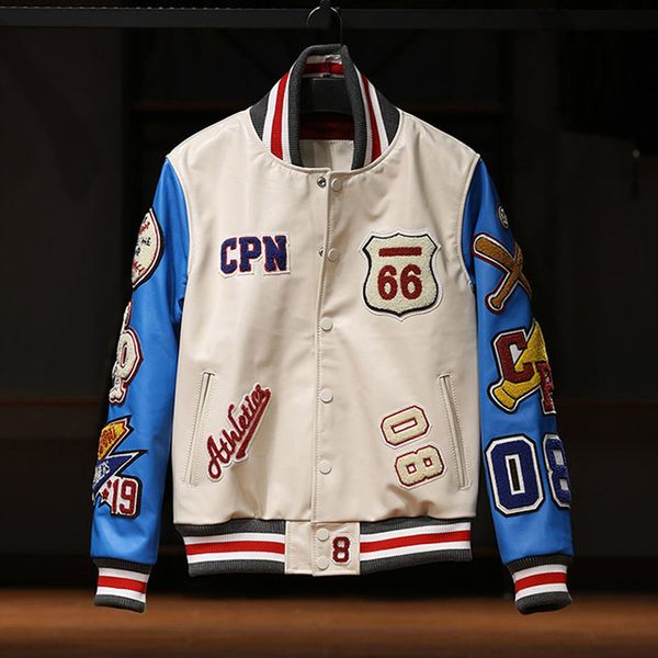 Jackets para hombres industria pesada chaqueta de cuero para hombres diseñador de lujo bordado de benebador corto béisbol y2k streetwear l6uf