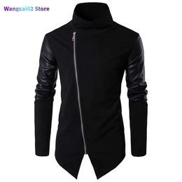 Herenjacks helisopus lente zwart lederen patchwork turtleneck jassen overjas heren heren punk motor jas mannen slanke plus maat 2xl 022023H