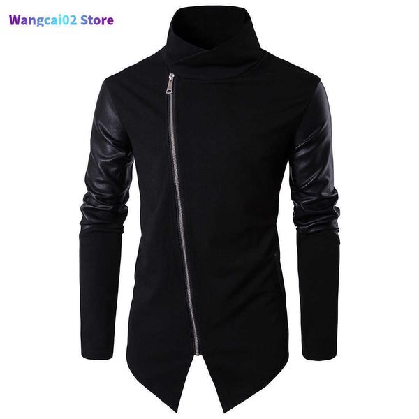 Vestes pour hommes Helisopus Printemps Noir Cuir Patchwork Col Roulé Vestes Manteau Hommes Automne Punk Moteur Manteau Hommes Slim Plus Taille 2XL 022023H